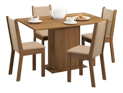 Imagem do produto Conjunto Madesa Talita Mesa Tampo de Madeira com 4 Cadeiras